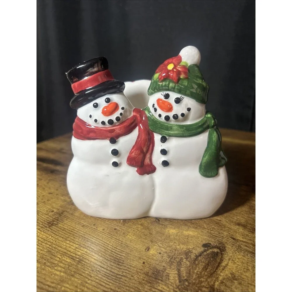 Snowfolk Napkin Holder Publix Holiday Collectible Ceramic Snowmen Red Green NIB